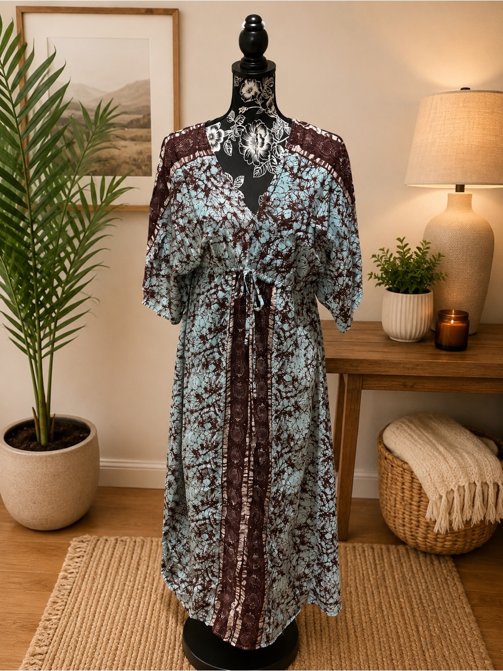 Free People Blue and Brown Tie-Dye Maxi with Cinch Waist